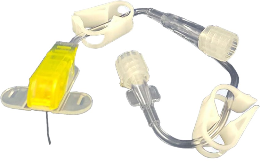 Set Infusion Huber Safety, Y Injection Site (Right Angle), 7' Tube, 20G x¾', SECURE TOUCH+ Latex Free Yellow Hub (20/BX) by Exel Corporation  ID 37845S